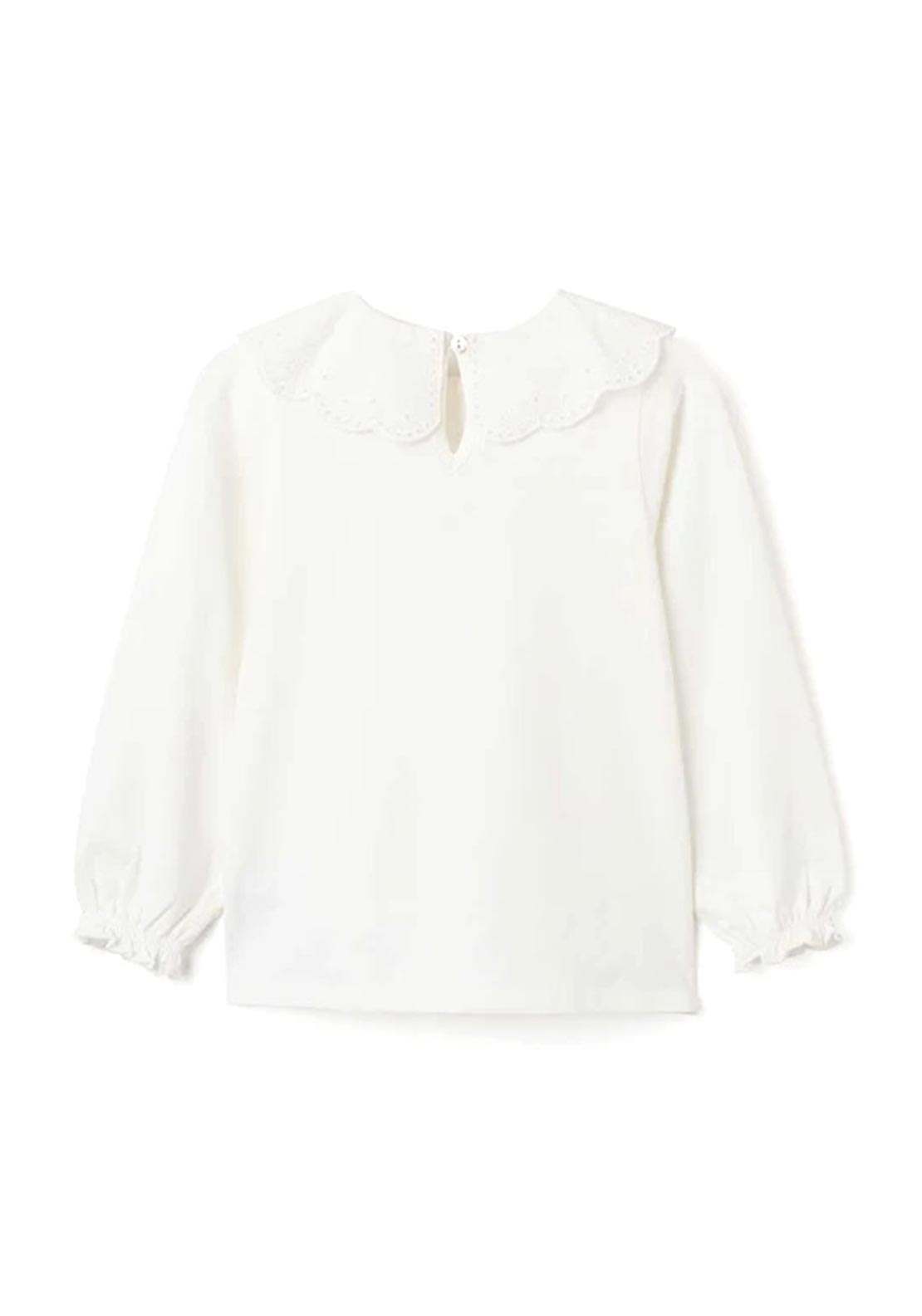 Zippy Girl Long Sleeve Frill Collar Top, White