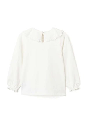 Zippy Girl Long Sleeve Frill Collar Top, White
