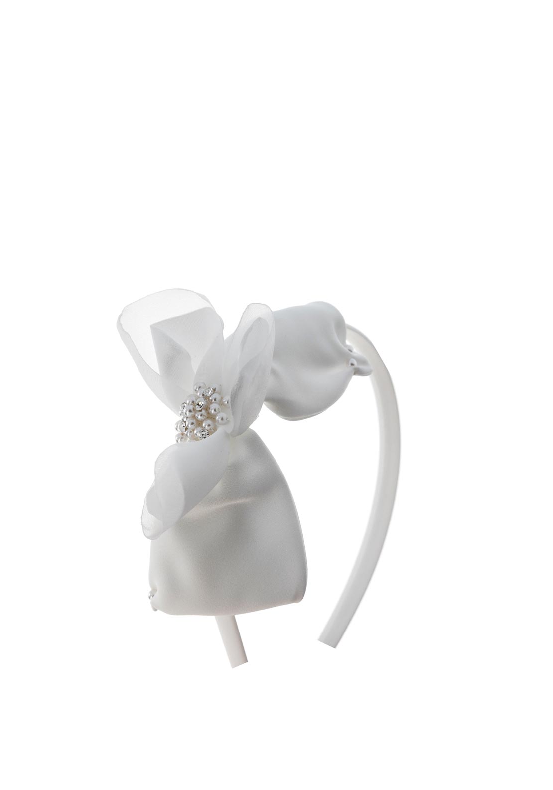 Isabella Bow and Pearl Communion Headband, White