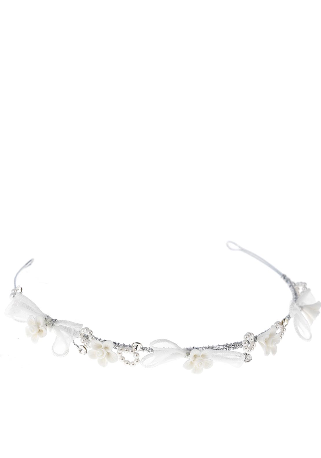 Isabella Floral Bow Communion Tiara, White