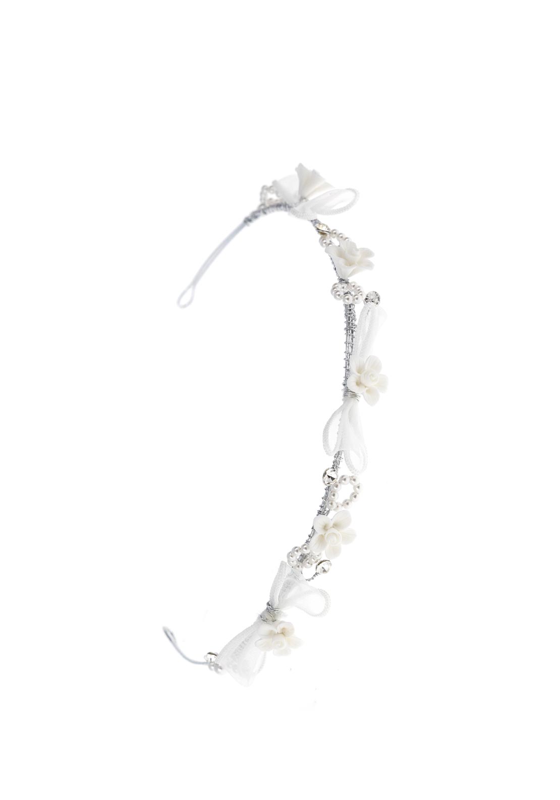 Isabella Floral Bow Communion Tiara, White