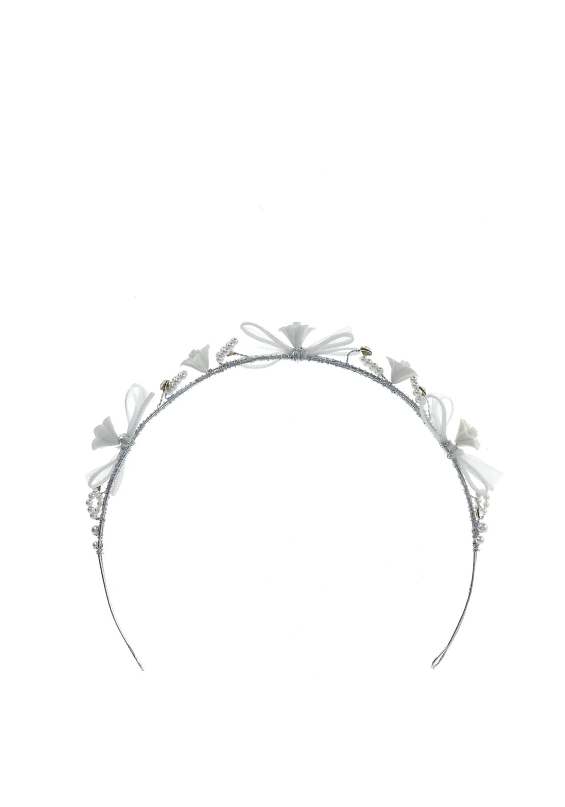 Isabella Floral Bow Communion Tiara, White