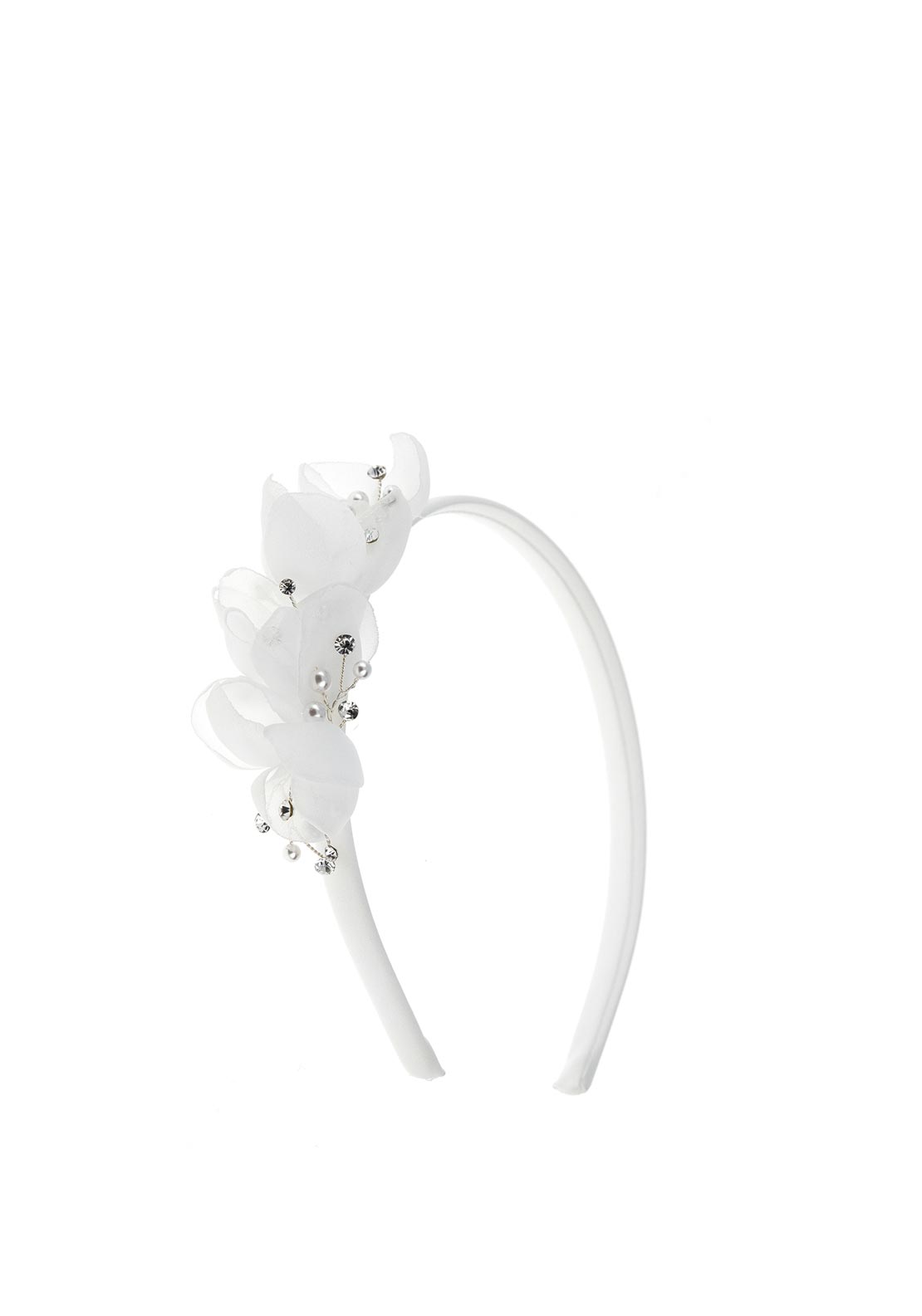 Isabella Floral Pearl Communion Headband, White