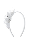 Isabella Floral Pearl Communion Headband, White
