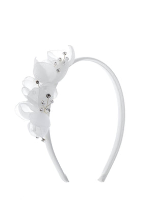 Isabella Floral Pearl Communion Headband, White