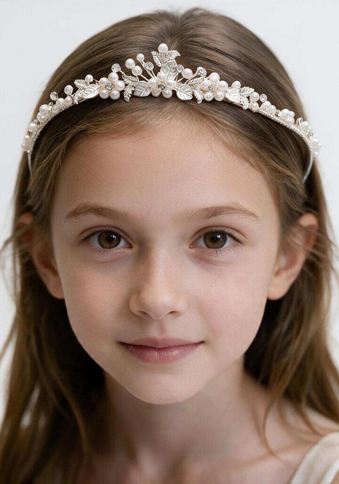 Poinsettia Floral Leaf Communion Headpiece, Silver