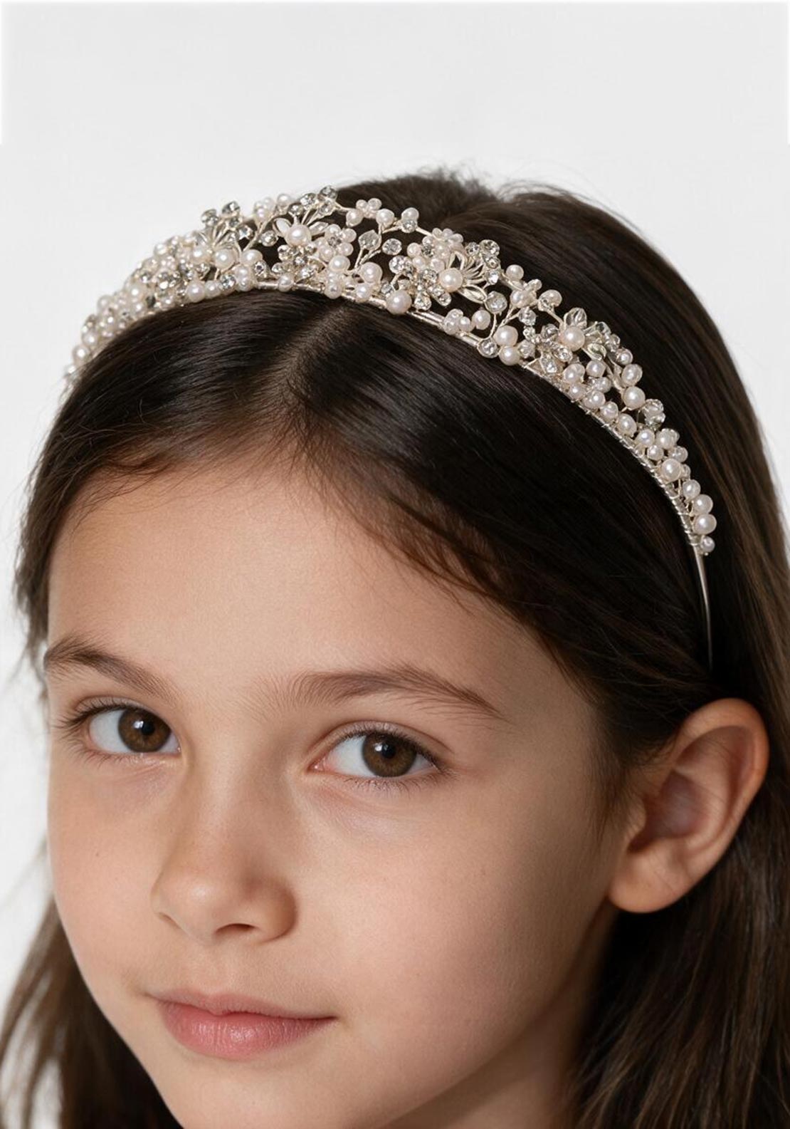Poinsettia Floral Pearl Communion Headpiece, Silver