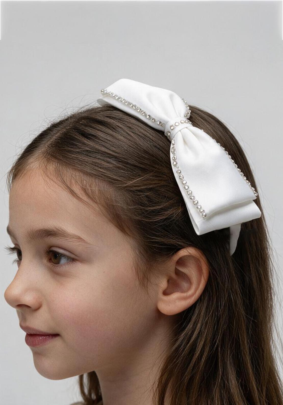 Poinsettia Embellished Bow Communion Headband, White