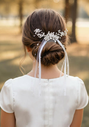 Poinsettia Comb Communion Headpiece, White