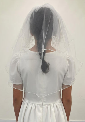 Poinsettia Beaded Communion Veil, White