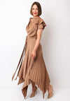 Kevan Jon Emilia Asymmetric Pleated Dress, Golden Tan