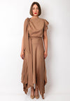 Kevan Jon Emilia Asymmetric Pleated Dress, Golden Tan