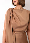 Kevan Jon Emilia Asymmetric Pleated Dress, Golden Tan