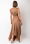 Kevan Jon Emilia Asymmetric Pleated Dress, Golden Tan