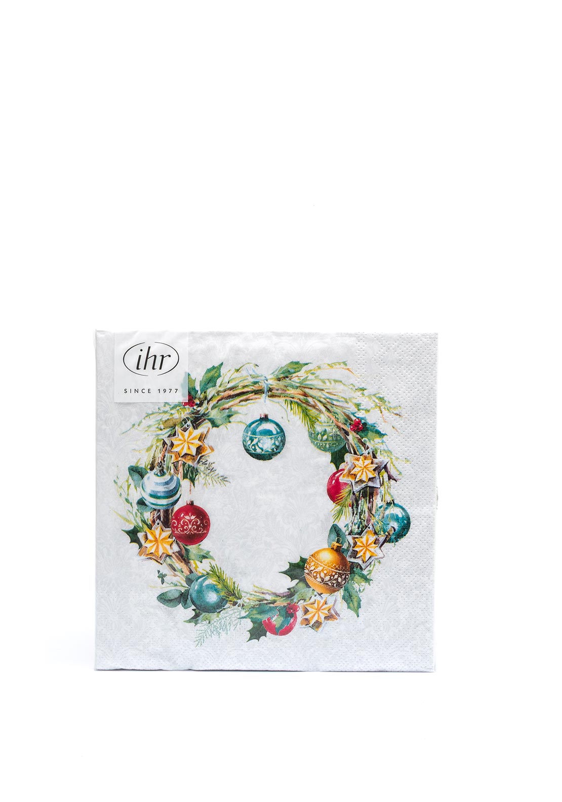 IHR Christmas Wreath Napkins, White Multi