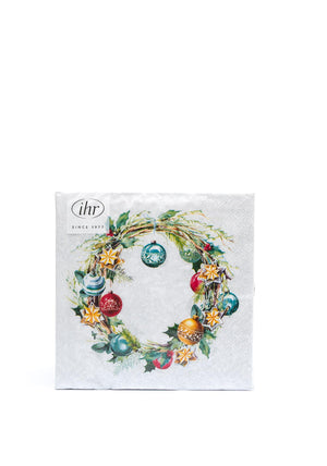IHR Christmas Wreath Napkins, White Multi