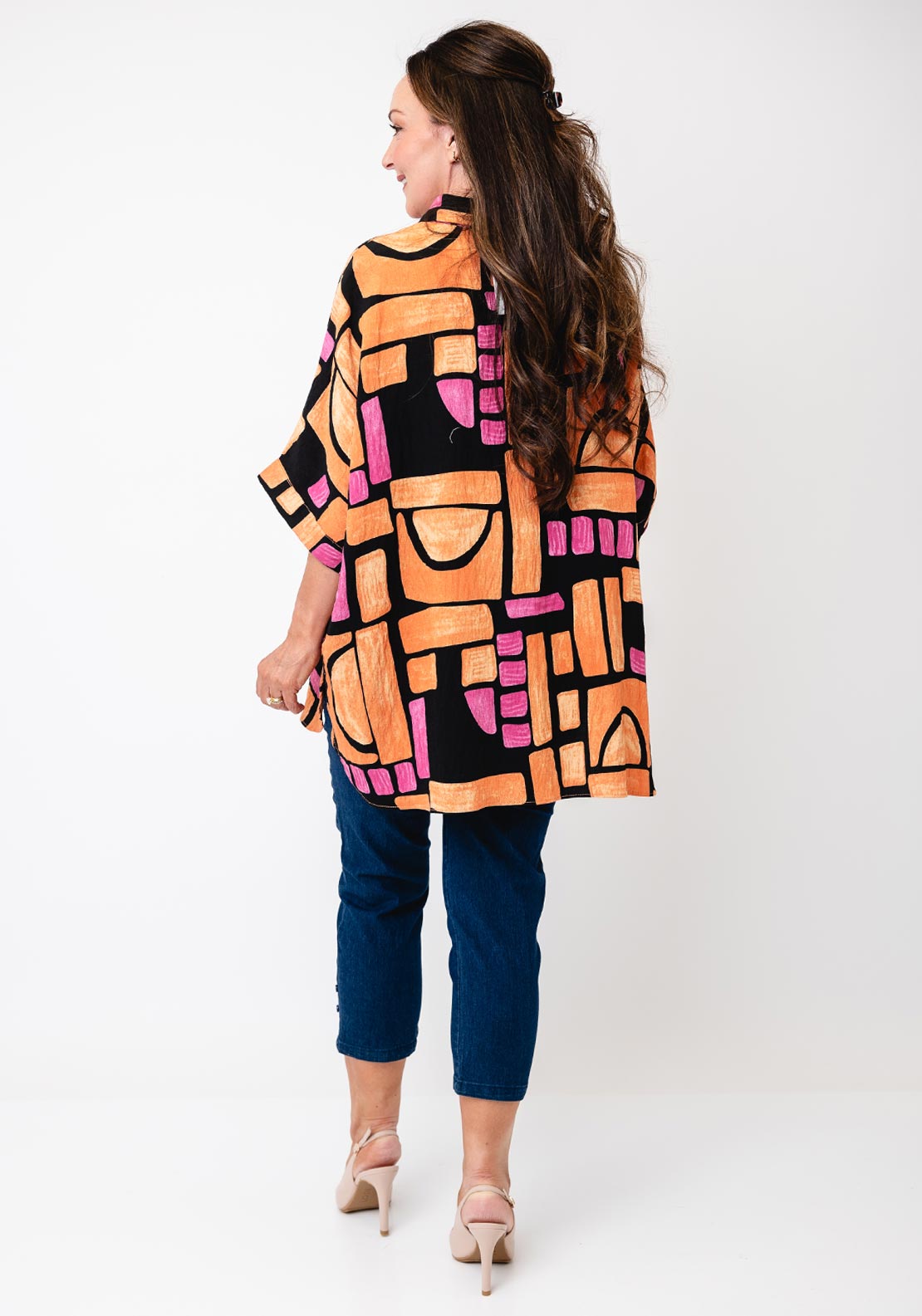Serafina Collection One Size Geo Print Shirt, Orange