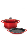 Le Creuset 2 Piece Round Casserole & Round Grill Set, Cerise