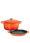 Le Creuset 2 Piece Round Casserole & Round Grill Set, Volcanic
