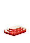 Le Creuset Set of 3 Rectangular Dishes, Cerise