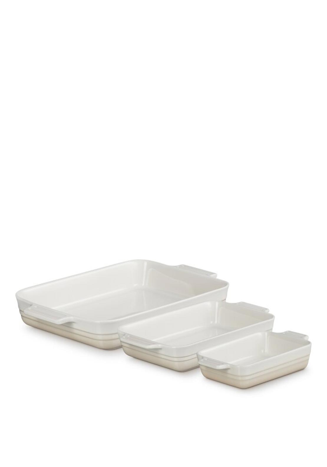 Le Creuset Set of 3 Rectangular Dishes, Meringue
