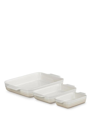 Le Creuset Set of 3 Rectangular Dishes, Meringue