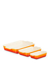 Le Creuset Set of 3 Rectangular Dishes, Flame