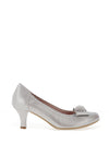 Le Babe Cluster Bow Low Heel Court Shoes, Silver