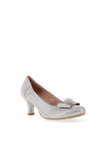 Le Babe Cluster Bow Low Heel Court Shoes, Silver