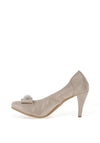 Le Babe Metallic Cluster Bow Heeled Shoes, Beige