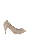 Le Babe Suede Bow Shimmer Heeled Shoes, Beige