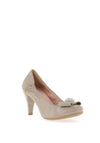 Le Babe Suede Bow Shimmer Heeled Shoes, Beige