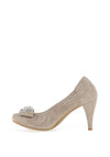 Le Babe Suede Bow Shimmer Heeled Shoes, Beige
