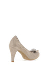 Le Babe Suede Bow Shimmer Heeled Shoes, Beige