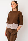 Le Comte Blouse Detail Crewneck Jumper, Brown