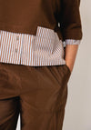Le Comte Blouse Detail Crewneck Jumper, Brown