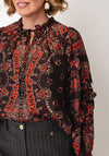 Le Comte Graphic Print with Frill Detail Blouse, Brown