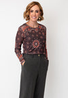 Le Comte Graphic Print Mesh Top, Brown Multi