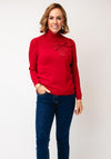 Leo & Ugo High Neck Embellished Bow Detail Jumper, Red