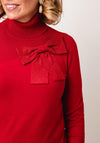 Leo & Ugo High Neck Embellished Bow Detail Jumper, Red