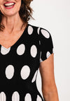 Leo & Ugo Polka Dot Pleated Midi Dress, Black & White