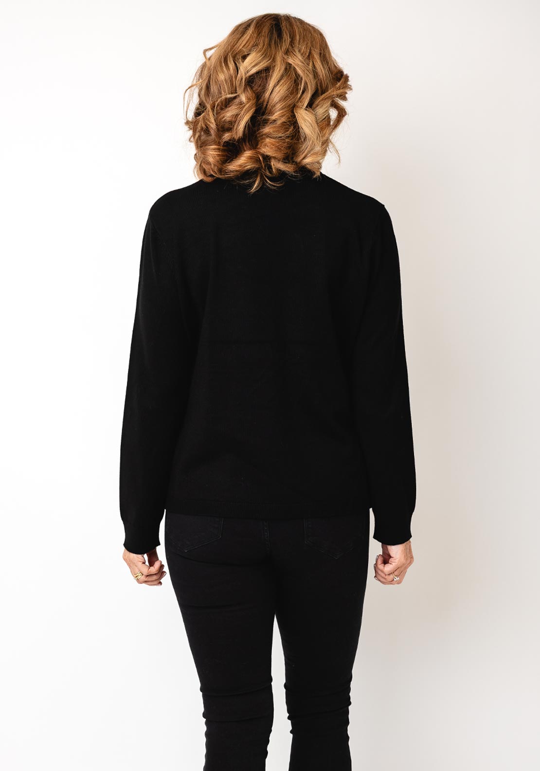 Leo & Ugo Embellished Flower Print High Neck Jumper, Black