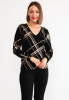 Leo and Ugo Checked Button Detail Sweater, Black and Gold