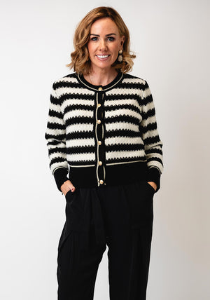 Leo & Ugo Textured Stripe Cardigan, Black/Off White
