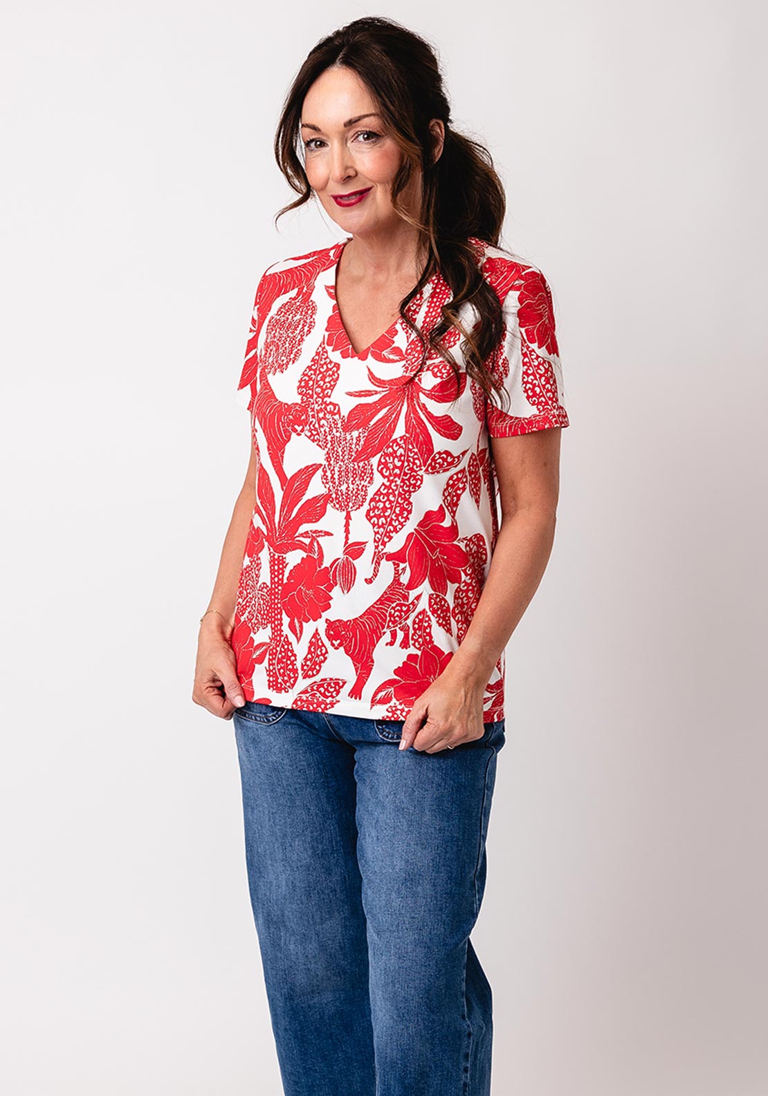 Leo & Ugo Jungle Print Glitter T Shirt, Red and White