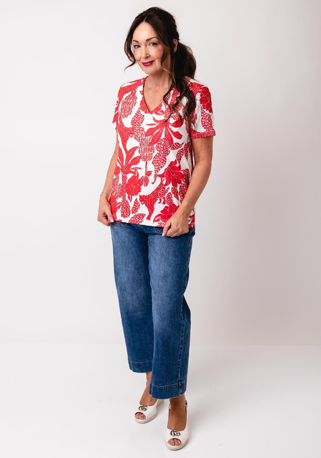 Leo & Ugo Jungle Print Glitter T Shirt, Red and White