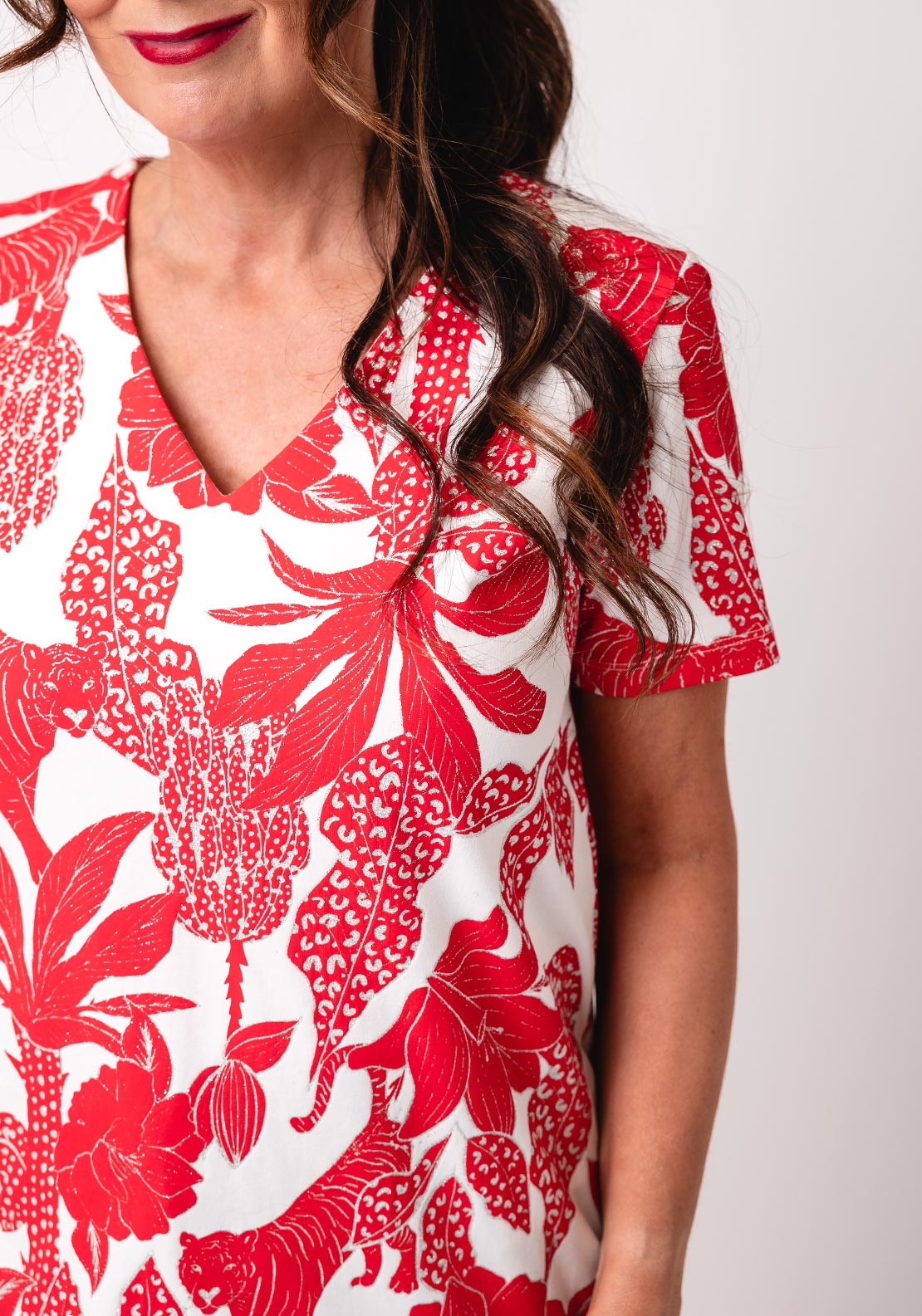 Leo & Ugo Jungle Print Glitter T Shirt, Red and White