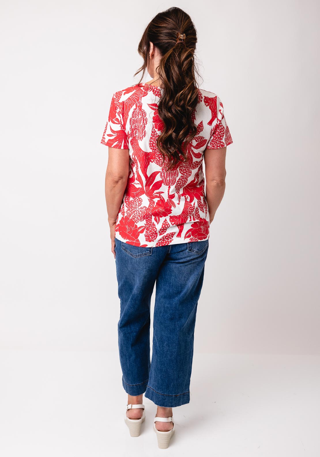 Leo & Ugo Jungle Print Glitter T Shirt, Red and White