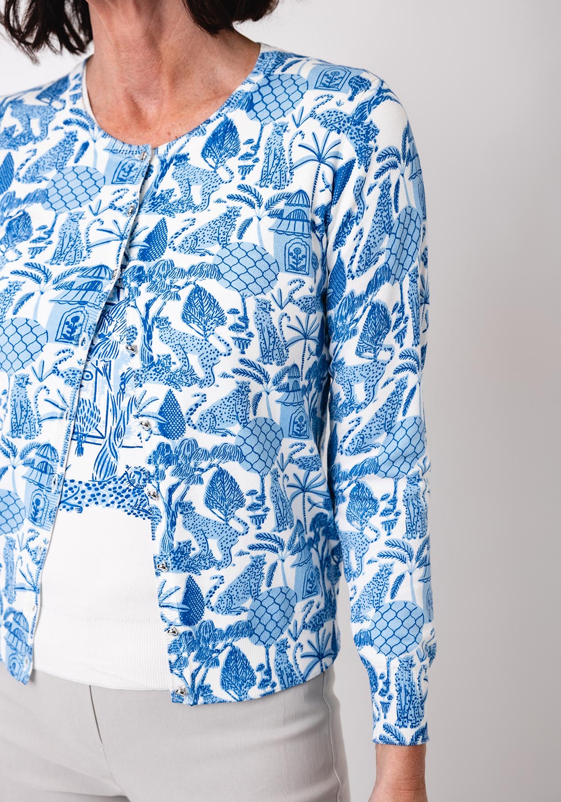 Leo & Ugo Printed Sweater and Cardigan Twinset, Blue