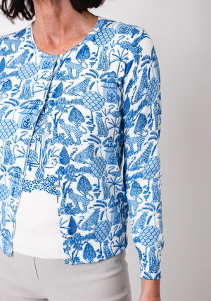 Leo & Ugo Printed Sweater and Cardigan Twinset, Blue